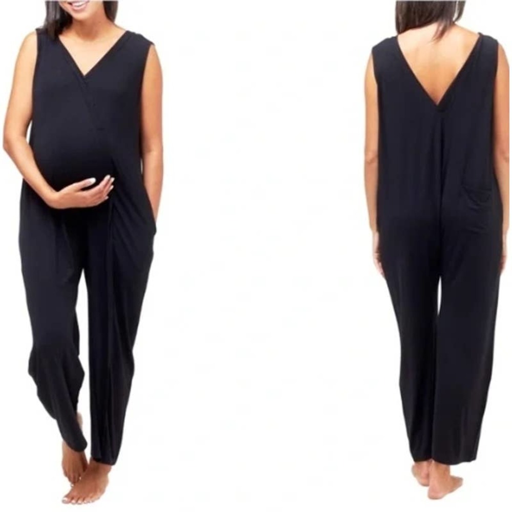 Nom Maternity Women's Nursing Jumpsuit Bamboo Everyday Sleeveless Black Size L